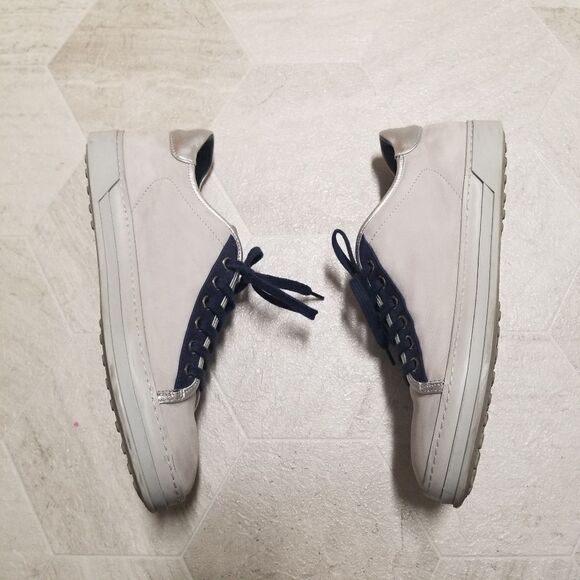 Tod's Grey Blue Leather And Nubuck Suede Low Top Sneakers 38 - Picture 3 of 11